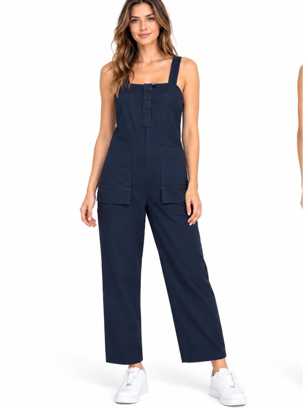 ZARA Overalls Slouchy 100% cotton Navy Bib jumpsuit relaxed fit women’s size S